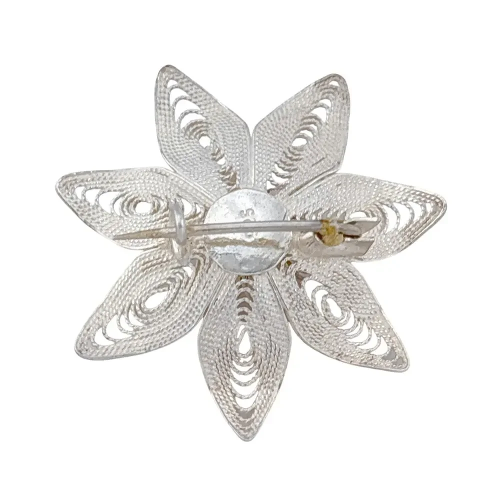 Vintage Sterling Silver 925 Filigree Flower Brooch